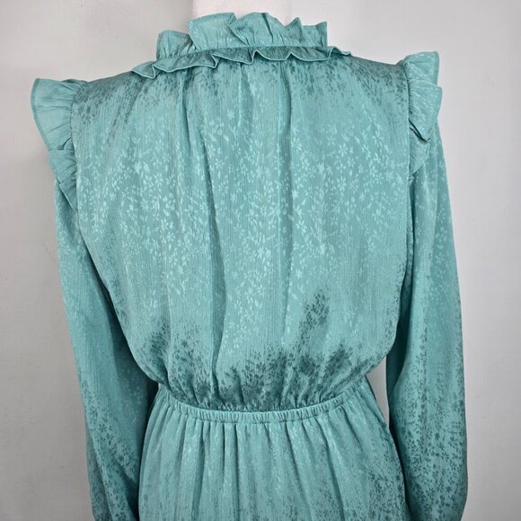LC Conrad Sage Pistachio Green Edwardian High Collar Ruffle Long Sleeve Dress - Picture 7 of 9